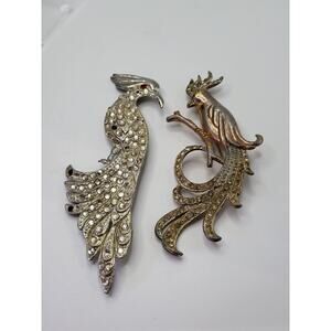 Vintage Rhinestone Bird Brooch Lot Peacock Parrot Silver Gold Tone